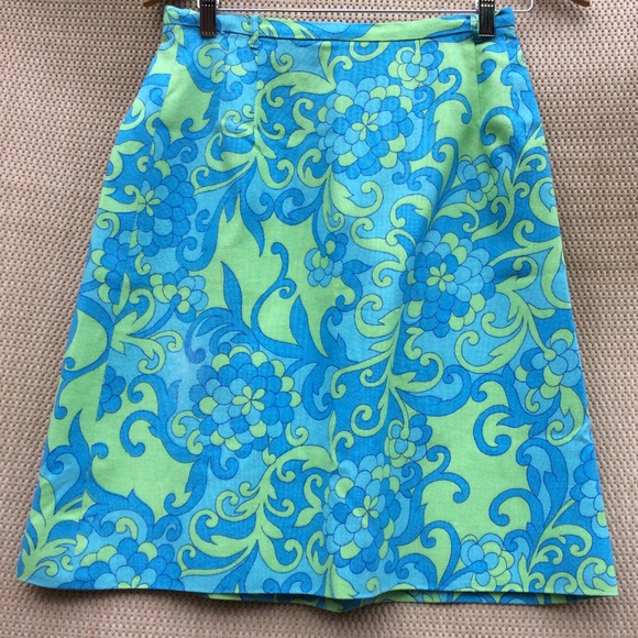 Vintage Lady Van Huesen Teal/Lt Blue A-Line Skirt - Picture 1 of 4